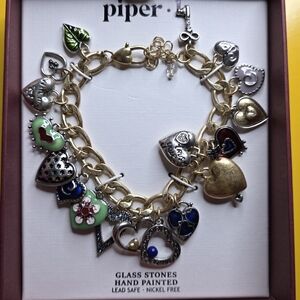 Piper Gold and Silver Heart Charm Bracelet with Colorful Accents